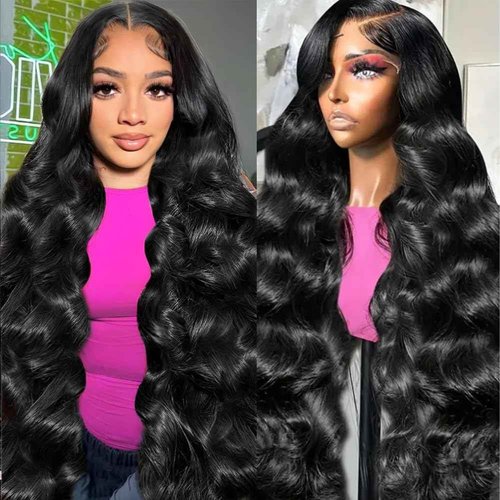 CHUDI 13x6 HD Transparent Lace Front Wigs Human Hair Pre Plucked 220 Density Brazilian Body Wave Frontal Wigs Human Hair with Baby Hair Natural Hairline Natural Black 22 Inch