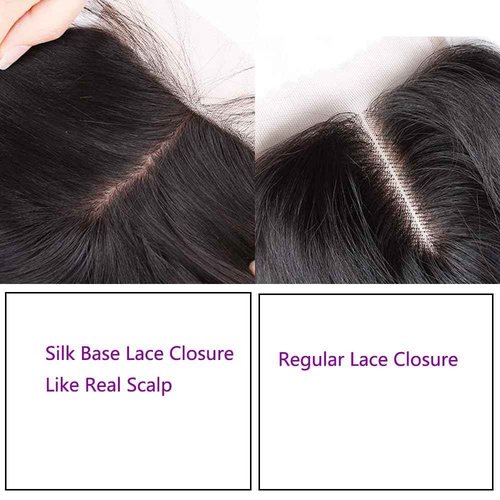 RIVPOIG 4x4 Silk Base Lace Closure with Baby Hair Pre Plucked Brazilian Virgin Straight Natural Black Color Human Hair Free Part Toppers Closure For Women (14inch)