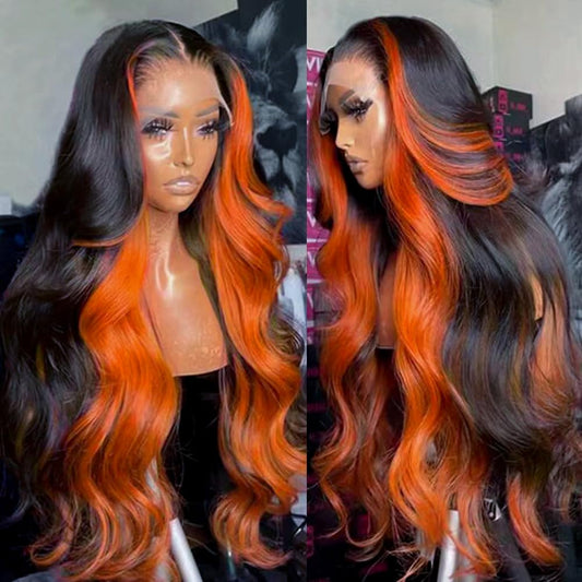13x6 Lace Front Wigs Human Hair Pre Plucked Highlight 13x6 HD Lace Front Wigs Ginger Orange Human Hair Wigs for Women 13x6 Body Wave Ombre Wig Brazilian Hair22inch