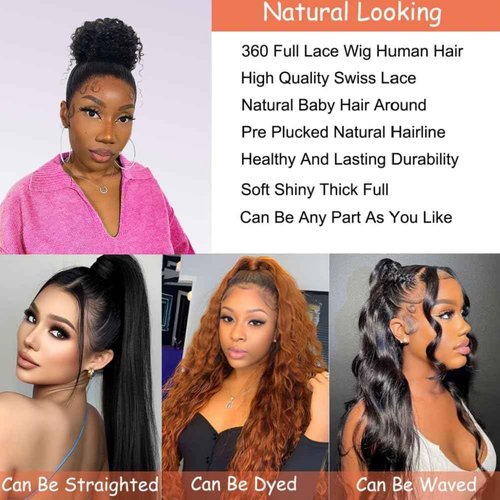zomeme Deep Wave 360 Full Lace Wig Human Hair 360 Lace Front Wigs Human Hair Pre Plucked 360 Wet and Wavy Human Hair Ponytail Wig 360 HD Lace Frontal Curly Wig Natural Color 24 inch