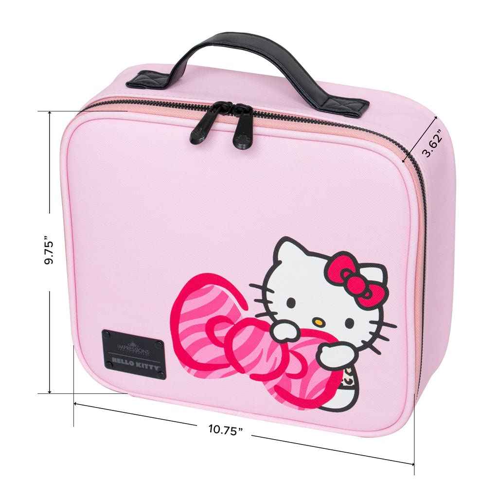 Impressions Vanity Hello Kitty Cosmetic Bag with Faux Leather, Travel Toiletry Bag with Inside Zipper Pockets, Waterproof Reusable Large Cosmetic Makeup Vanity Organizer(Pink Animal)