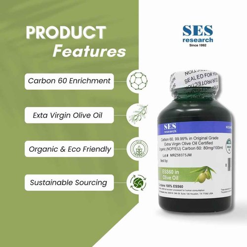SES Research C60 - Nootropic, Focus, Sleeping Supplement, Anti Aging, Super Antioxidant, Maximum Concentration, C60 99.99% in Organic Extra Virgin Olive Oil