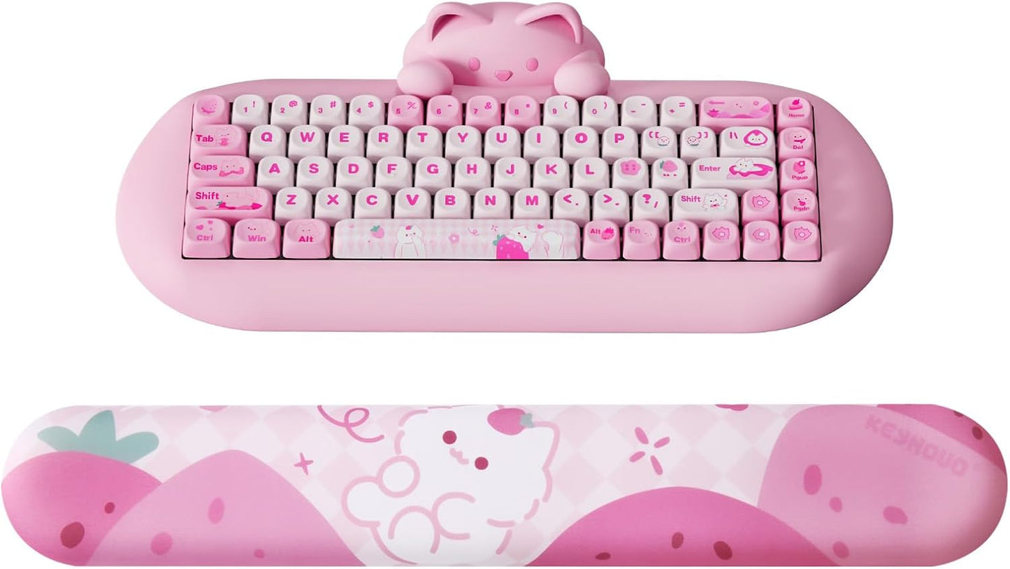 YUNZII X75 Mechanical Keyboard(Kailh Jellyfish Switch, Wired-White), Keyboard Wrist Rest (Pink)