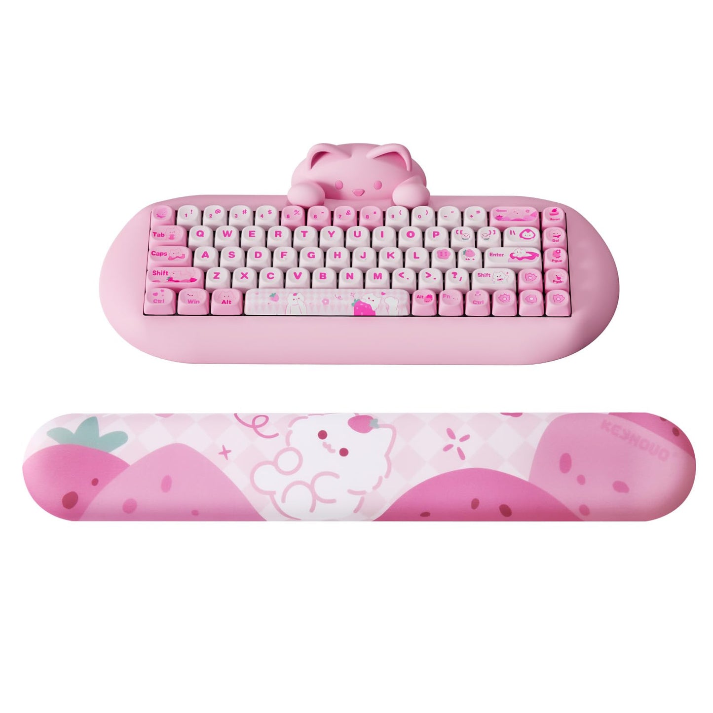 YUNZII AL75 75% Gaming Keyboard(Blue Grey Switch,Silver) Keyboard Wrist Rest (Pink)