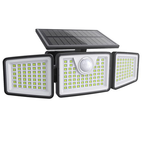 daphino 2500LM Solar Lights Outdoor with Motion Sensor,3 Head 270° Wide Angle Street Area Lights,IP65 Waterproof Security Lighting with 3 Modes(Remote,1 Pcs)