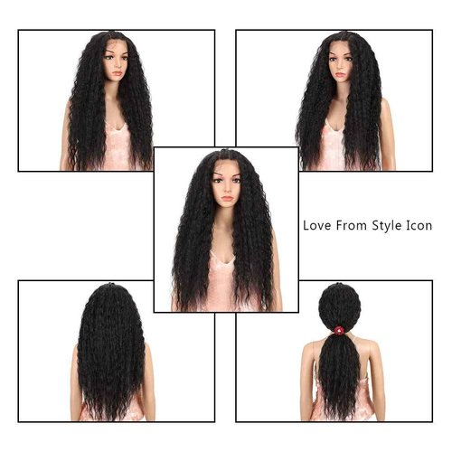 Style Icon Easy-360 Lace Wigs 29” Free Part Lace Frontal Wigs Synthetic Wigs Black Lace Wig Density 130%(29", 1B)