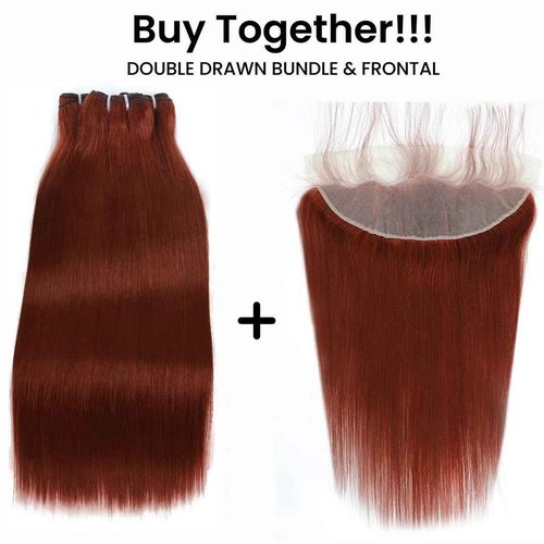 HERMOUS 13A Double Drawn Reddish Brown Straight Human Hair Bundles, Full and Thick Copper Red 100% Brazilian Raw Hair 3 Weave Auburn Colored 33B Brownish Straight Bundles 12 14 16 Inch Sew In