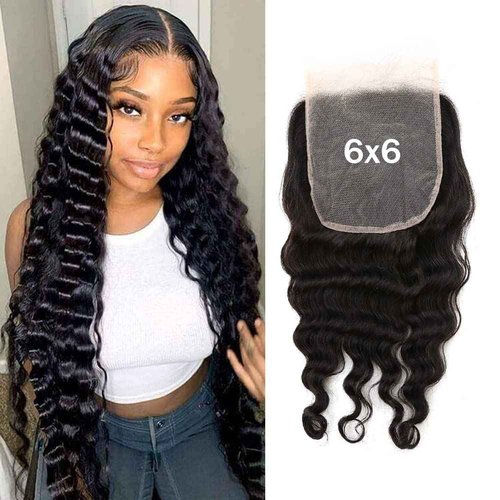 Sent Hair 6x6 Lace Closure Loose Deep Wave Free Part Remy Virgin Human Hair Extensions Pre-plucked With Baby Hair Natural Black Color 14 inch