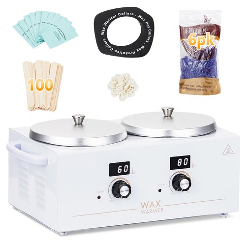 Professional Double Wax Warmer for Hair Removal, Body Wax Kit, Home Digital Waxing Heating Machine, Double Wax Pot Paraffin Facial Skin, Adjustable Temperature, for Body SPA Salon Equipment
