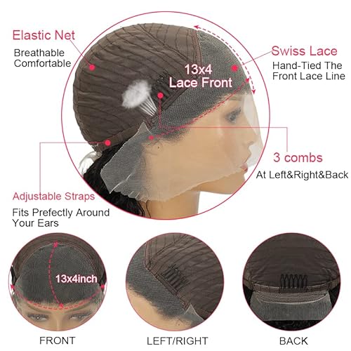 Deep Wave Lace Front Wigs Human Hair Pre Plucked 13x4 Lace Frontal Wigs For Women With Baby Hair 180% Density Wet and Wavy Transparent Brazilian Human Hair Wig Pre plucked Hair Natural Color 24Inch