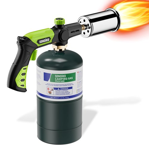 Sondiko Powerful Grill & Cooking Propane Torch L8010, Sous Vide, Campfire Starter, Adjustable Wood Torch Burner for Searing Steak, BBQ, Welding(Green & Black) Propane Tank Not Included