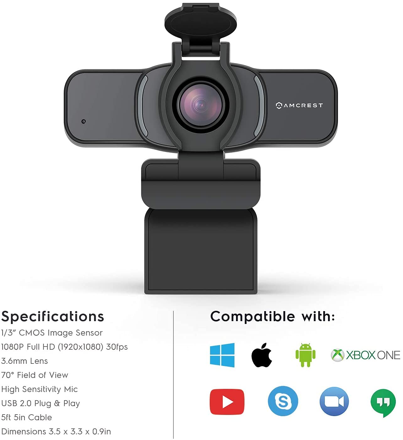 Amcrest 1080P Webcam with Microphone & Privacy Cover, Web Cam USB Camera, Computer HD Streaming Webcam for PC Desktop & Laptop w/Mic, Wide Angle Lens & Large Sensor for Superior Low Light (AWC201-B)