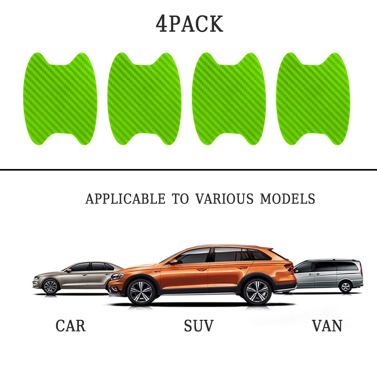 4PCS Car Door Handle Protector Sticker, Universal Carbon Fiber Anti-Scratches Auto Door Handle Protective Film, Car Door Side Paint Cover Guard Stickers Fit for Most Car Handles（Green/4PCS）