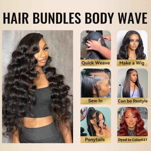 WEQUEEN Bundles Human Hair Body Wave 16A Brazilian Virgin Hair Bundles 24 Inch Thick Weave Natural Black