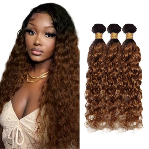 Ombre Water Wave Bundles Human Hair Brown Bundles 18 20 22 Inch 8A Peruvian Virgin 1B30 Water Wave Bundles Human Hair Extensions 2 Tone Black and Brown Bundles Human Hair