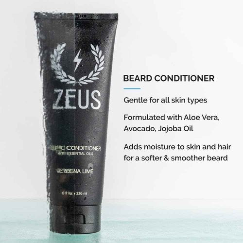 ZEUS Beard Care Starter Kit for Men, Natural Shampoo, Conditioner & Refined Oil, Soften, Hydrate & Strengthen Thick Facial Hair (Made in USA) Verbena Lime