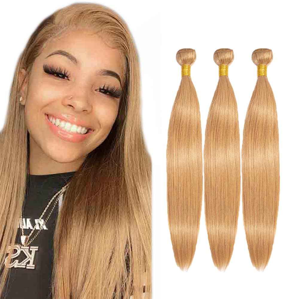 #27 Blonde Bundles Human Hair Straight Bundles 22 22 22 Inch Honey Blonde Straight Bundle Human Hair Extensions Double Weft Unprocessed Brazilian Virgin Hair 3 Bundle 50 Grams Per Bundle