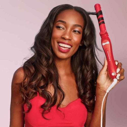 The Beachwaver Co. Beachwaver B1 Rotating Curling Iron - Red Glitter | Automatic 1 Inch Ceramic Curling Iron | Auto-Shut Off, Travel-Friendly, Dual Voltage | B-Series (BW16H3)