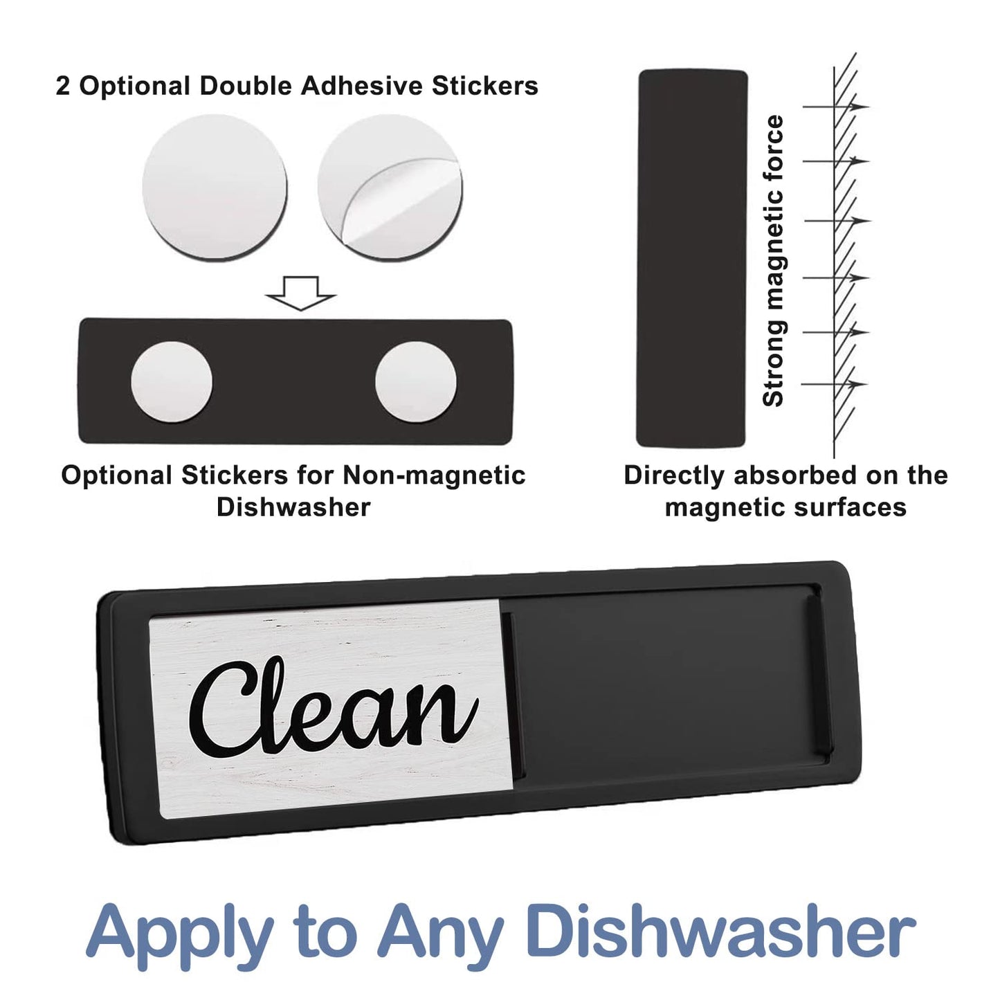 Oxepleus Dishwasher Magnet Clean Dirty Sign, Farmhouse Rustic Wood Design Black and White Non-Scratch/Easy to Read & Slide/Strong Magnetism Kitchen Storage and Decoration Accessories (B-Black)