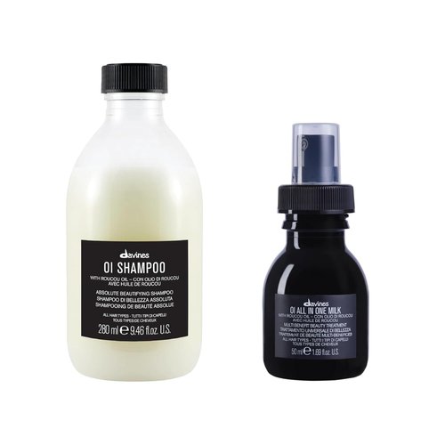 Davines OI Shampoo, 9.47 Fl Oz + All in One Milk, 1.69 Fl Oz | Nourishing Shampoo for All Hair Types | Shine, Volume, and Silky-Smooth Hair Everyday