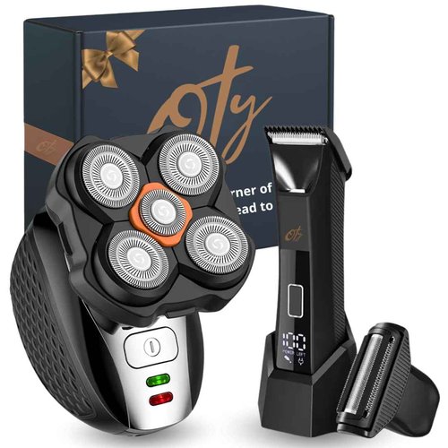 OTY Kit Get It All – Head Shaver & Body Trimmer for Men | Bald Groomer + Special Intimate Trimmer, Waterproof Cordless 8-in-1 Complete Grooming Kit