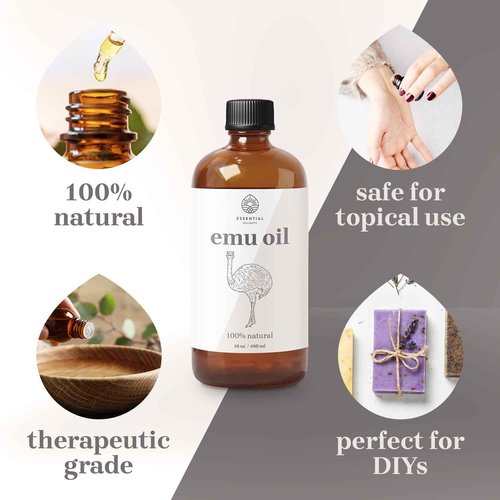 Emu Oil by Essential Delights - Premium Carrier Oil for Skin, Face, Body, Hair Revitalization, and Essential Oil Dilution (16 Fl.Oz.)