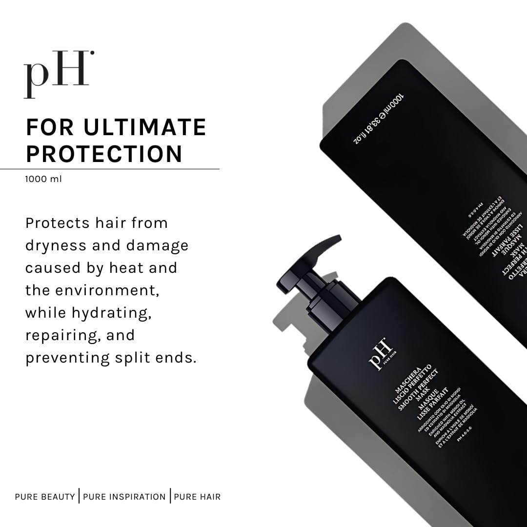pH PURE HAIR Smooth Perfect Anti-Frizz Hair Mask - Deep Conditioning Hair Mask for Damaged, Dry, Curly & Color-Treated Strands with Monoi Oil & Magnolia Extract - 33.8 oz