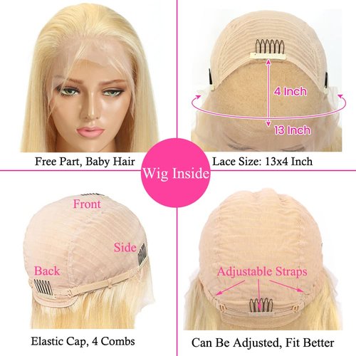 DACHIC 200% Density 613 Blonde Wig, 100% Human Hair, [2-year life], 24 Inch 13x4 HD Straight Lace Front Wigs Human Hair Pre Plucked for Women with Baby Hair, Free Part