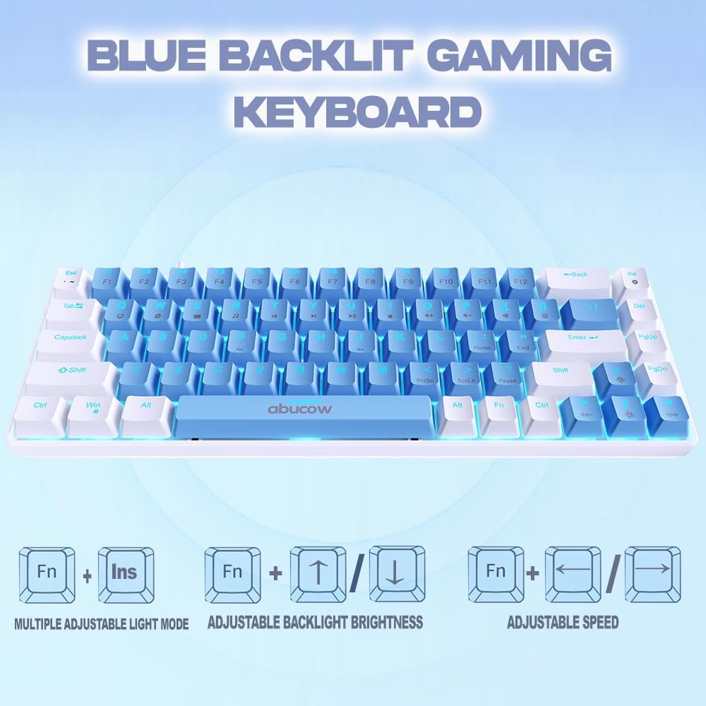 abucow 60% Mechanical Keyboard with Blue Backlight 68-Key Gaming Keyboard Gray-Black Keycaps - Red Switches for a Premium Typing and Gaming Experience PC Mac (Gray-Black)