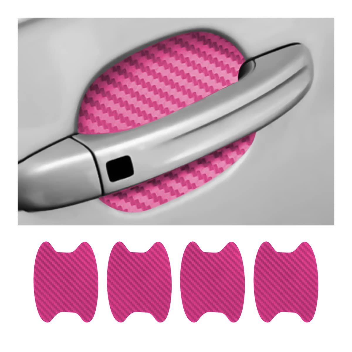 4PCS Car Door Handle Protector Sticker, Universal Carbon Fiber Anti-Scratches Auto Door Handle Protective Film, Car Door Side Paint Cover Guard Stickers Fit for Most Car（Pink/4PCS）