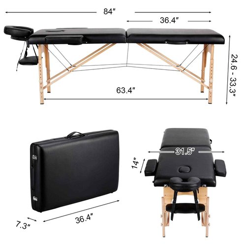 Yaheetech Massage Table Lash Bed Portable Massage Spa Bed Beauty Tattoo Table Adjustable for Eyelash Tech Physical Therapy Couch, Black