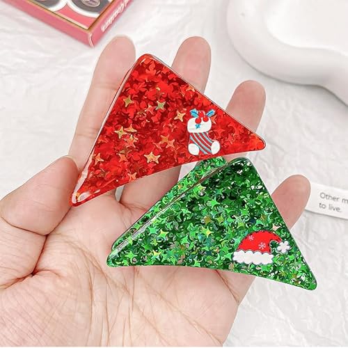 4Pcs Christmas Hair Claw Clips - Sparkly Mini Hair Accessories for Thin Hair Christmas Themed Styling Acrylic Jaw Hair Barrettes Accessories for Women Girls (Red/Green-Christmas)