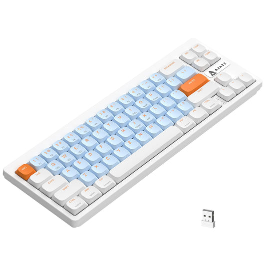 A.JAZZ AKL680 65% Low Profile Wireless Mechanical Keyboard, BT/2.4Ghz Dual Mode 68 Keys Gaming Keyboard with Ultra-Thin Brown Switches for PC/Laptop/Windows/Mac(White/Blue)