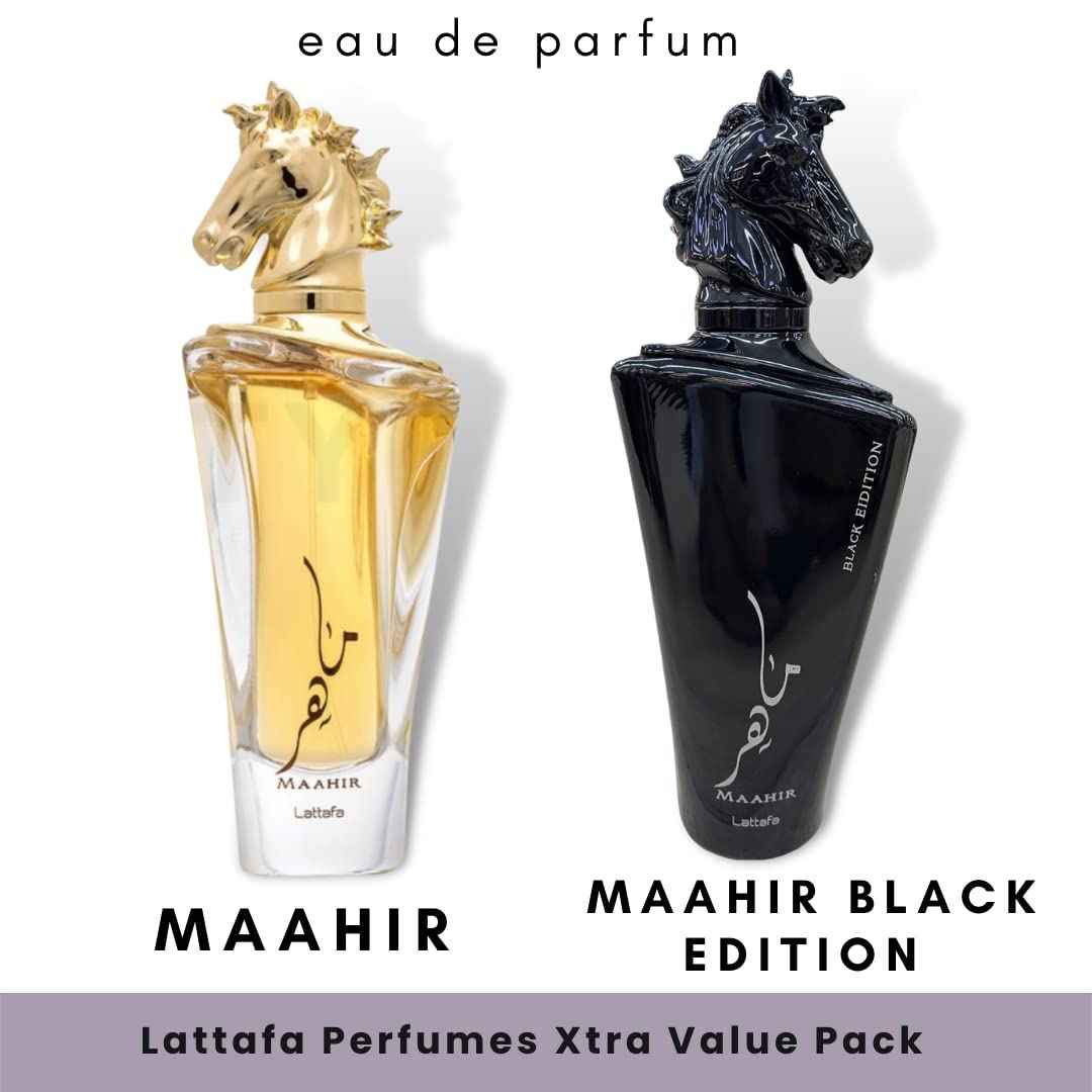 Lattafa Perfumes Xtra Value Pack - Maahir & Maahir Black Edition EDP - Eau de Parfum 100ML (3.4 oz) I