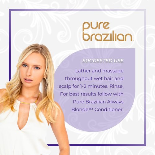 Pure Brazilian Always Blonde Shampoo with Keratin, Acai & Argan Oil, Purple Shampoo for Color-Treated Hair, Sulfate-Free, 33.8 Fl Oz