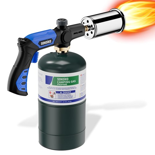 Sondiko Powerful Grill & Cooking Propane Torch L8010, Sous Vide, Campfire Starter, Adjustable Wood Torch Burner for Searing Steak, BBQ, Welding(Blue & Black) Propane Tank Not Included