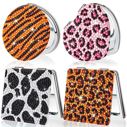 Marsui 4 Pcs Diamond Painting Compact Mirror DIY Painting Pocket Portable Folding Purse Mirror for Women Diamond Art Mom Gifts for Mother's Day Nurse Week Party Favors(Animal Skin)