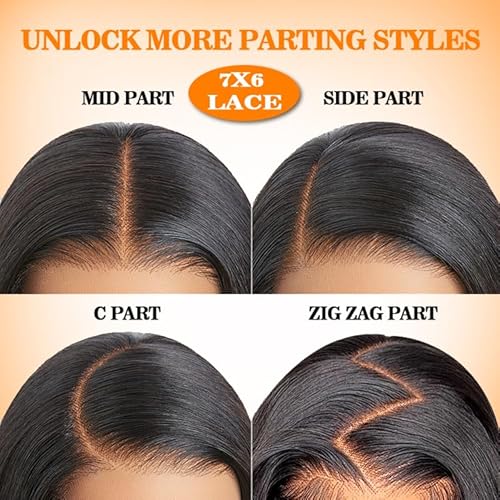 CHEETAHBEAUTY 7x6 Glueless Wigs Human Hair Pre Plucked Pre Cut 18 Inch Body Wave Lace Front Wigs Human Hair for Women 7x6 HD Lace Closure Wigs with Elastic Drawstring 200% Density Natural Color