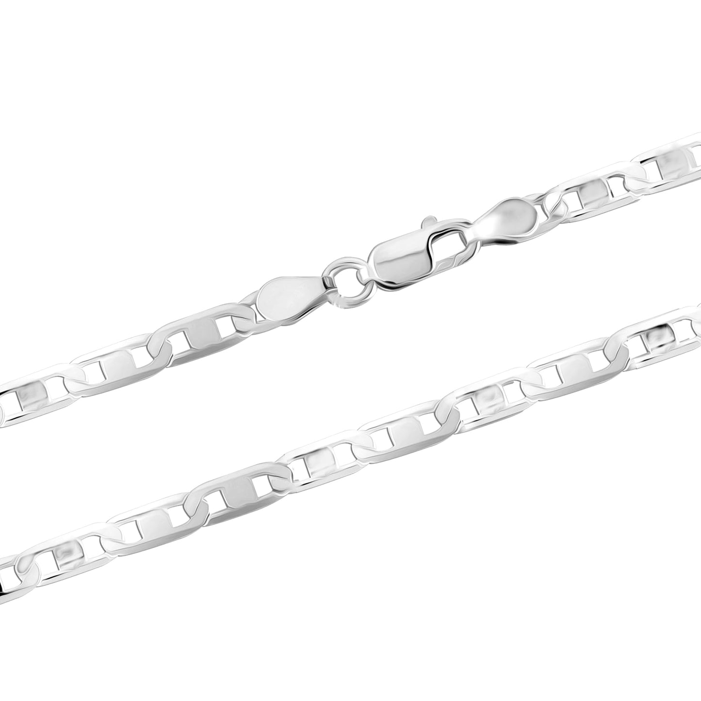 LeCalla 925 Sterling Silver Italian 4 MM Diamond-Cut Solid Flat Mariner Link Chain Necklace for Men and Women 24 Inches