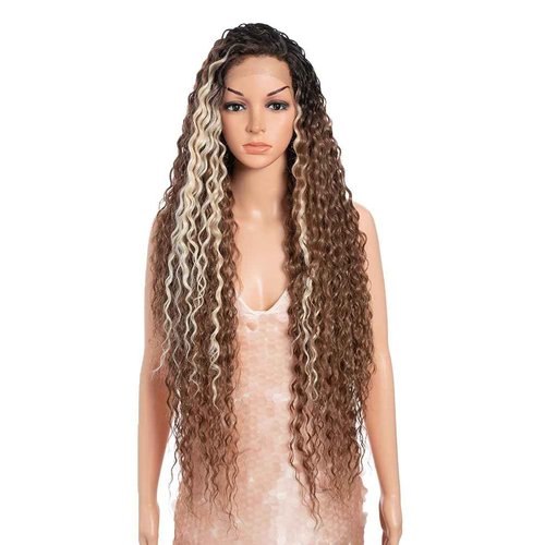 Style Icon 36”Super Long Curly Wig C-Shaped Side Part Lace Wig Afro Baby Hair Synthetic Highlight Blonde Wigs
