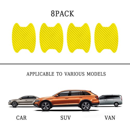 8PCS Car Door Handle Sticker, Carbon Fiber Anti-Scratches Car Door Cup Protector, Non-Marking Auto Door Handle Protective Film, Self-Adhesive Door Side Paint Protector for All Cars (Yellow/8PCS)