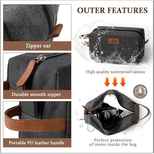 Janhavi Canvas Toiletry Bag for Men Waterproof, Personalized Engraved Initials & Wheat Ear, Toiletry Bag For Shower Caddy, Cruise Ship Essentials, Groomsmen Gifts, Men's Accessories (Dark Grey E)