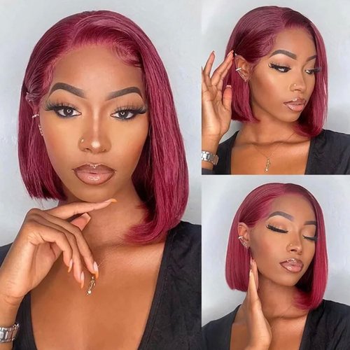 12 Inch 99j Burgundy Lace Front Wigs Human Hair Short Bob Wig Human Hair 13x4 Lace Front Wigs Human Hair Pre Plucked 200 Density Short Straight Bob Wig Natural Hairline Wine Red Wigs for Black Women