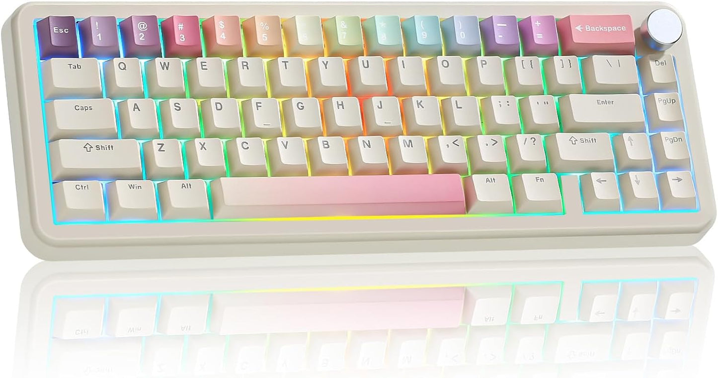 YUNZII B68 Wireless Mechanical Keyboard,Tri-Mode BT5.0/2.4GHz/USB-C,Cute PBT Keycaps,Hot Swappable Creamy Typing Gasket Mounted,RGB Backlit NKRO for Win/Mac (Pink, Cocoa Cream V2 Switch)