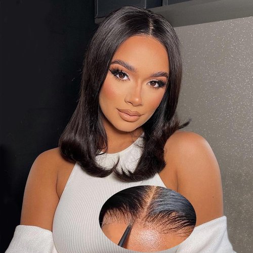 Karlami Wear and Go Glueless Wig Bob Wig Human Hair 180% Density HD Lace Closure Human Hair Glueless Wigs for Black Women 5x5 Closure Wigs Pre Plucked 16 Inch