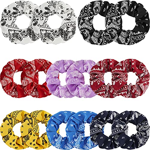 16 Pieces Bandana Scrunchies Cotton Hair Scrunchies Elastic Soft Silk Colorful Bandana Hair Ties Accessories for Women Girls