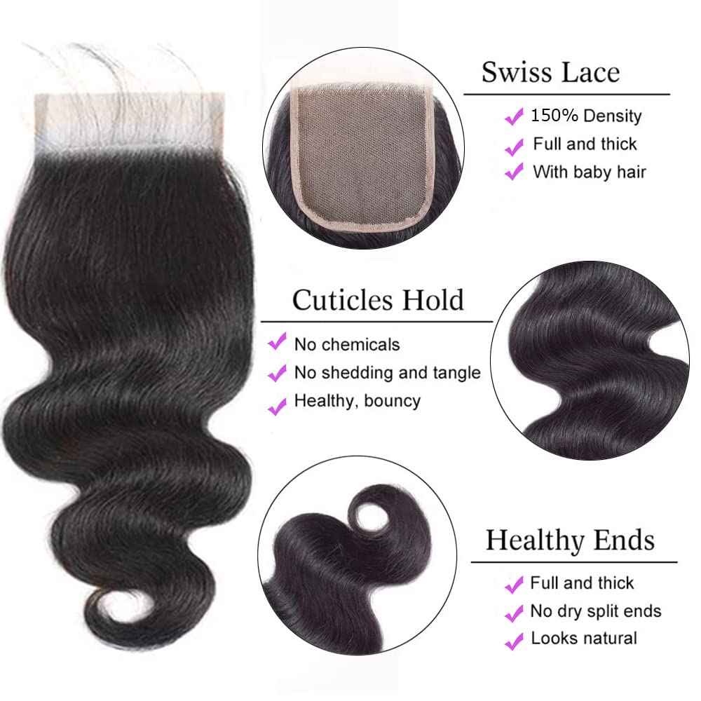 Human Hair Bundles with Closure Body Wave 3 Bundles with Closure(18 20 22+16) Unprocessed Brazilian Human Hair Bundles with 4x4 Lace Closure