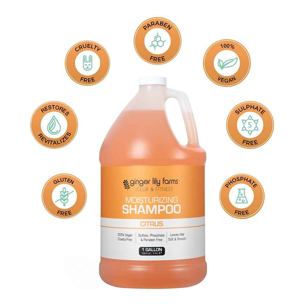 Ginger Lily Farms Club & Fitness Moisturizing Shampoo for All Hair Types, 100% Vegan & Cruelty-Free, Citrus Scent, 1 Gallon Refill (Pack of 4)