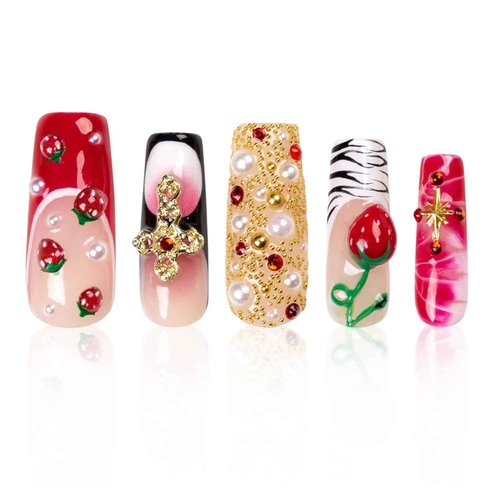 LOVFUL Short Press on Nails Glitz | Handmade Acrylic Press ons | Reusable Fake Nails | Square Classic Regular 1.3 in | H469-M