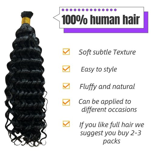 GoGobraids Human Braiding Hair Boho Braids Human Hair Water Wave Bulk Human Hair for Braiding No Weft Bundle Brazilian Virgin Curly Hair Extensions Natural Color 20 Inch 1pack/100g